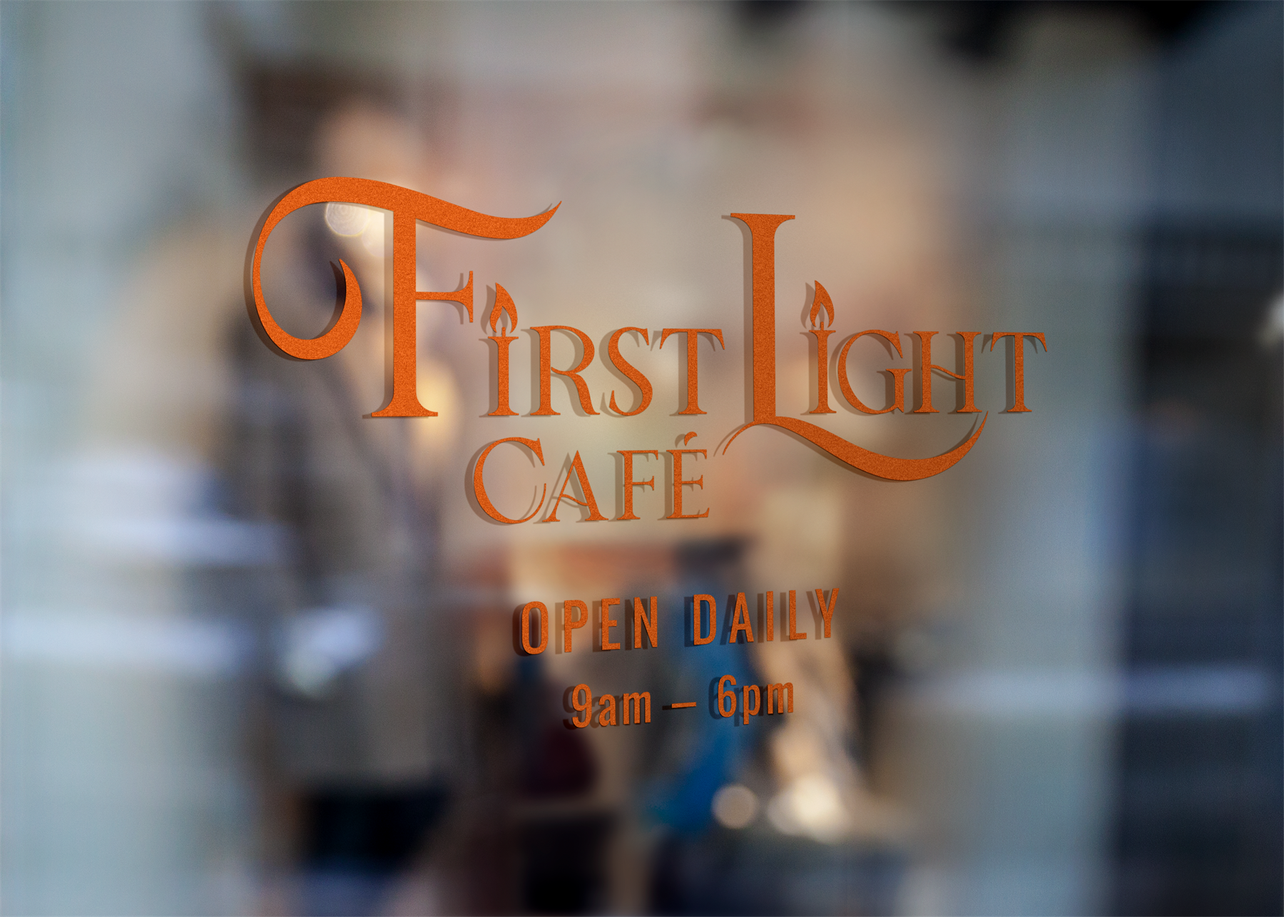 First Light Cafe window signage mockup